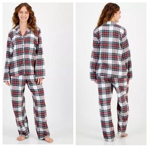 Charter‎ Club Macys Women Stewart Plaid Cotton Flannel Family Pajamas Top Pants